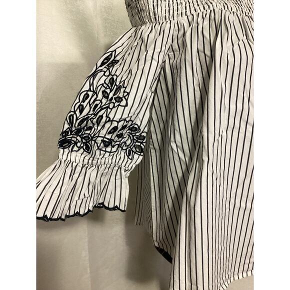 Chico’s off-shoulder slim blue stripe blouse - Picture 2 of 4